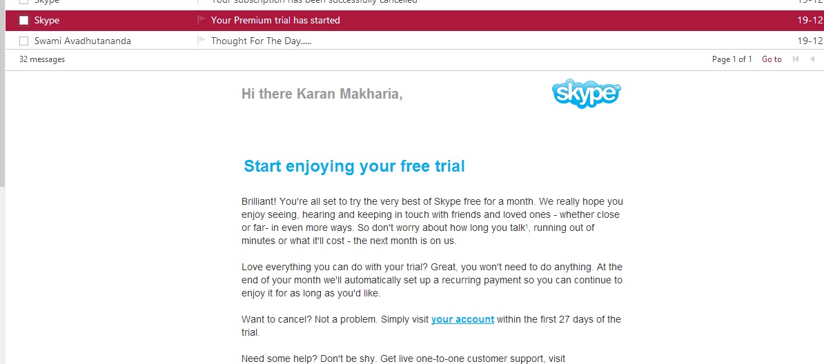 Make free calls with skype for a month