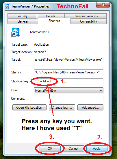 Create shortcut key for application